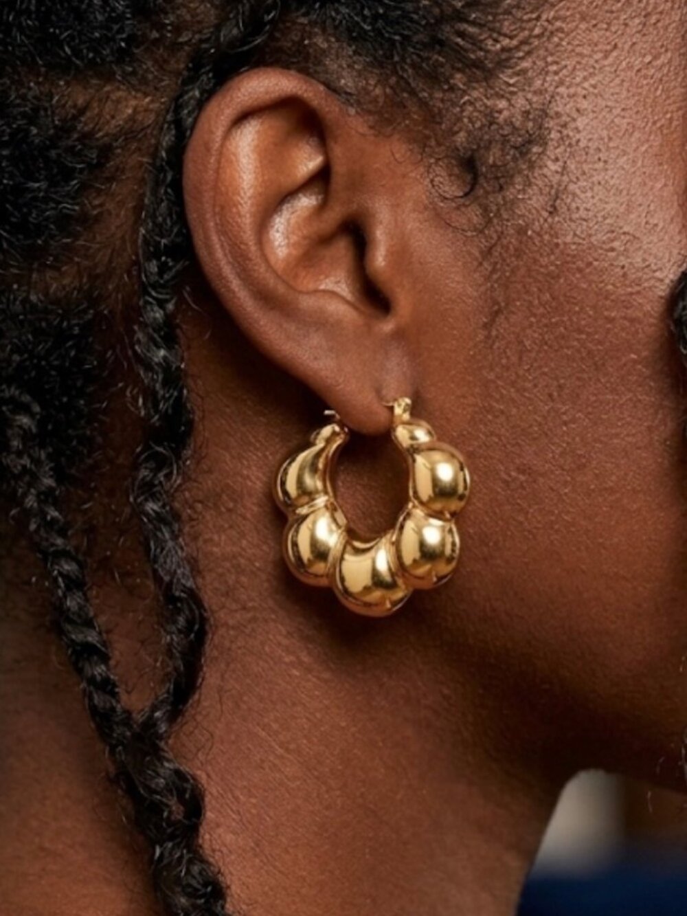14k gold overlay fancy hoop puffy fancy earrings